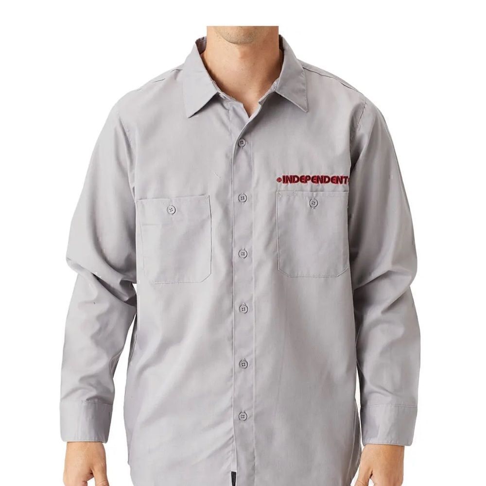 Independent Trucks GRINDSTONE Button Down Shirt Pale Gray Skater